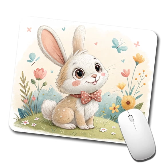Bunny Rabbit Children's Illustration Style Mouse Pad Low Profile Gaming Mat