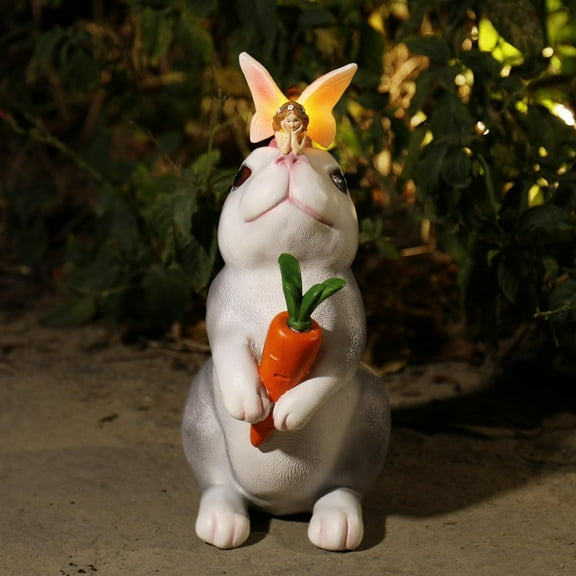 Solar Bunny Rabbit Garden Statue,  Adorable Outdoor Decor with Light for Patio, Yard, Gardening Gifts for Women & Easter