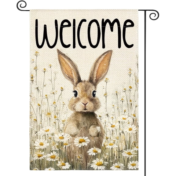 Bunny Rabbit Easter Garden Flag 12x18 Inch Double Sided Outside, Welcome Spring Floral Yard Outdoor Flag