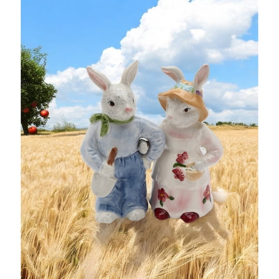Bunny Rabbit Farmers Salt and Pepper Shakers 4.5in Gift