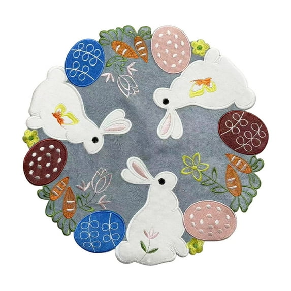 Bunny Rabbit Flower Easter Placemats, 13.7" Gray Spring Holiday Round Table Mats for Dining Decoration, for Holiday Parties Kitchen Daily Life