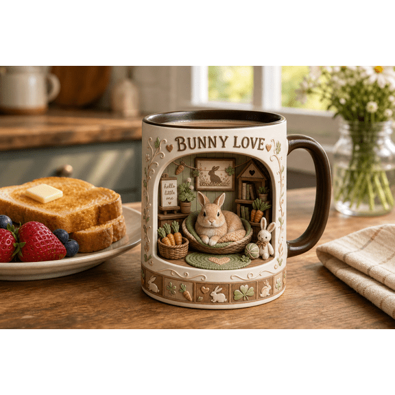 Bunny Rabbit Mug Cute Bunny Love Coffee Cup for Rabbit Lovers & General POD Gift