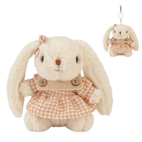 Bunny Rabbit Plush Pendant 5.9 inch Cute Stuffed Animal Keychain for Backpack Handbag Soft Bunny Charm Miniature Doll Accessory Gift 5.9in Beige