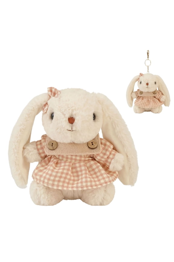 Bunny Rabbit Plush Pendant 5.9 inch Cute Stuffed Animal Keychain for Backpack Handbag Soft Bunny Charm Miniature Doll Accessory Gift 5.9in Beige