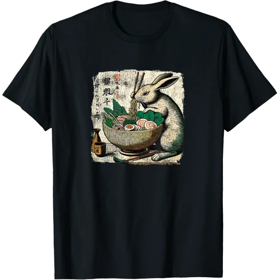 Bunny Rabbit Ramen Noodles Japanese Art Vintage Looking T-Shirt All ...