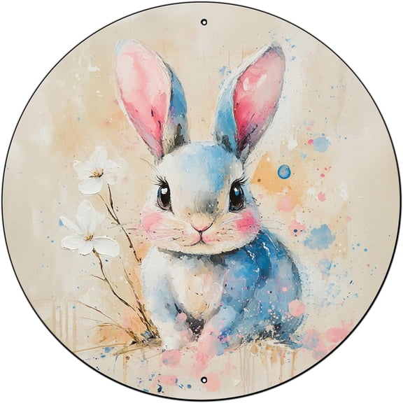 Bunny Rabbit Round Metal Tin Sign Easter Wall Art Rabbit Decor Spring Decor Easter Primitive Country Decor Bunny Art 8 Inch