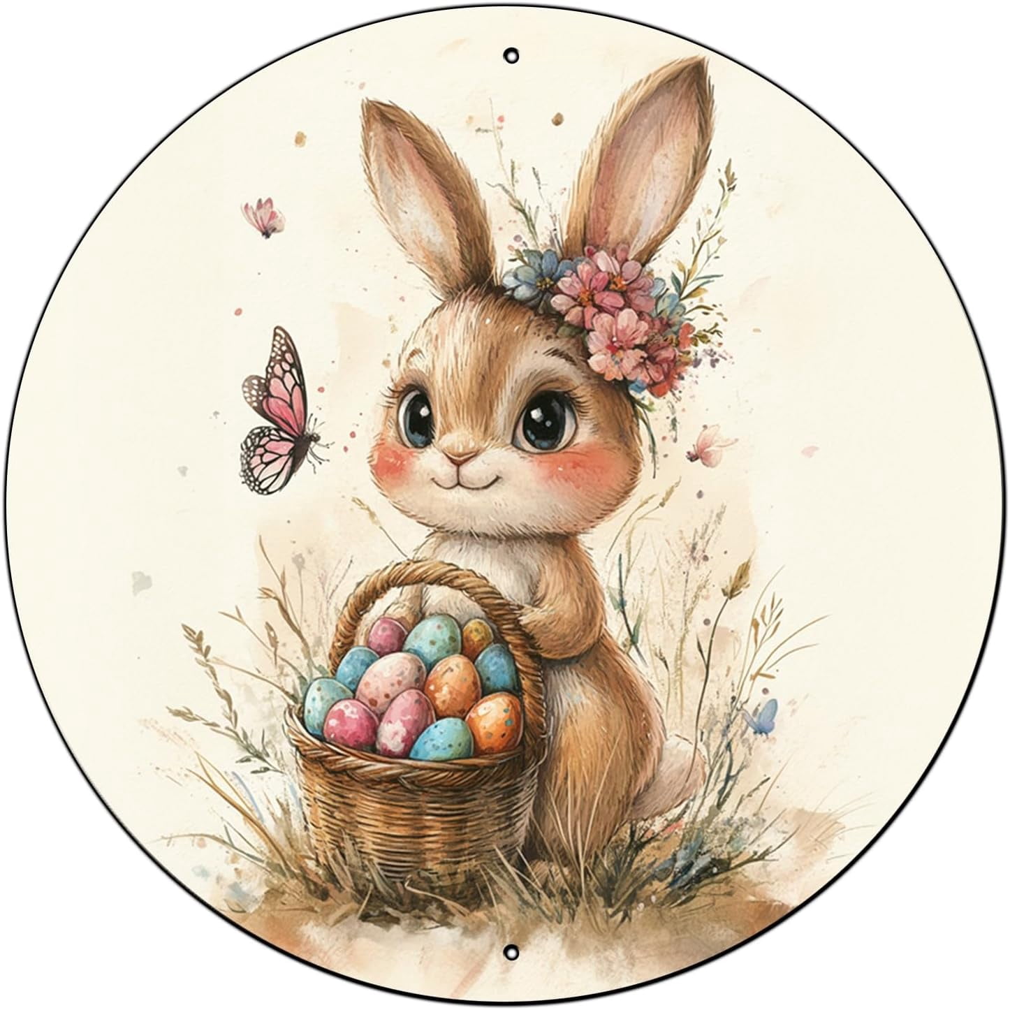 Easter Rabbit Round Bunny Rabbit Round Metal Tin Sign Easter Wall Art Rabbit Decor Spring ...