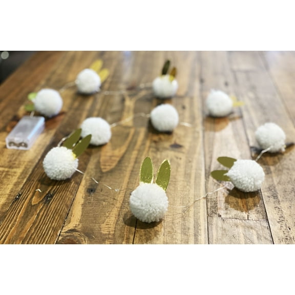 Bunny Rabbit String Lights, 5.1ft Pompom Balls Indoor Fairy String Lights Bedroom, Party and Nursery Decor (White)