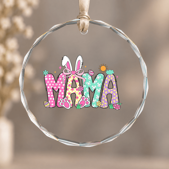Bunny Rabbit Theme Ornament, Hanging Decor, Circle Glass Ornament ...
