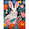 thumbnail image 1 of Bunny Rabbit in Colourful Bold Vibrant Flowers Kids Bedroom Floral Artwork Garden Spring Blooms Unframed Wall Art Print Poster Home Decor Premium, 1 of 5