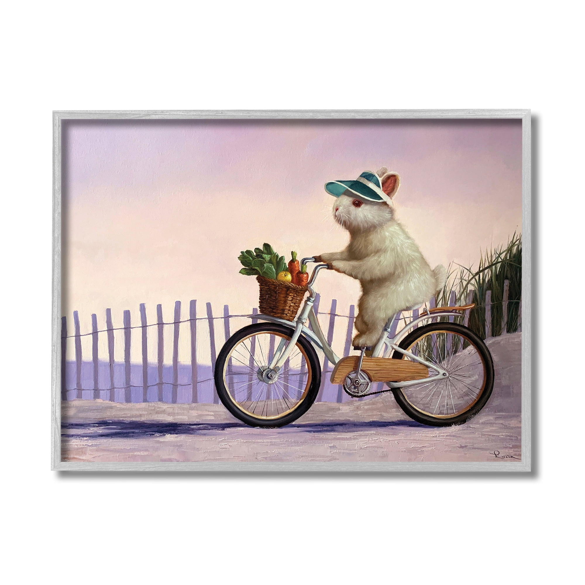 Bunny Rabbit on Bike by Nautical Beach 14 in x 11 in Framed Painting Art Print, by Stupell Home Décor