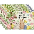 thumbnail image 1 of Bunny Rabbits Flower Colorful Eggs Easter Placemats Set of 4, 14 Inch Round Spring Holiday Table Mats for Party Kitchen Dining Decoration, 1 of 6