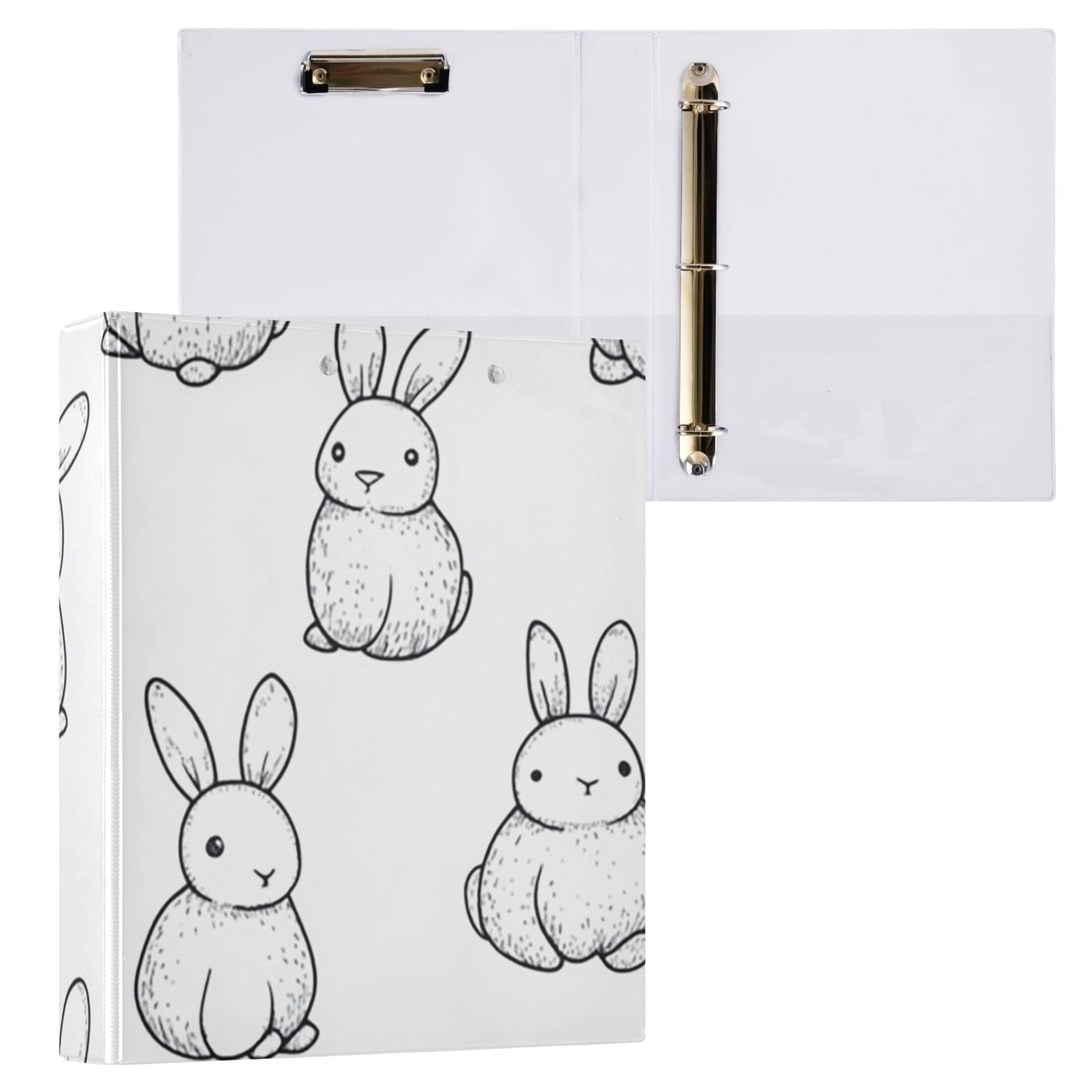 Bunny Rabbits Painting 3 Ring Binders 1.5 inch Hardcover File Folders with Interior Pockets A4 Size Organizer for School Office Hospital