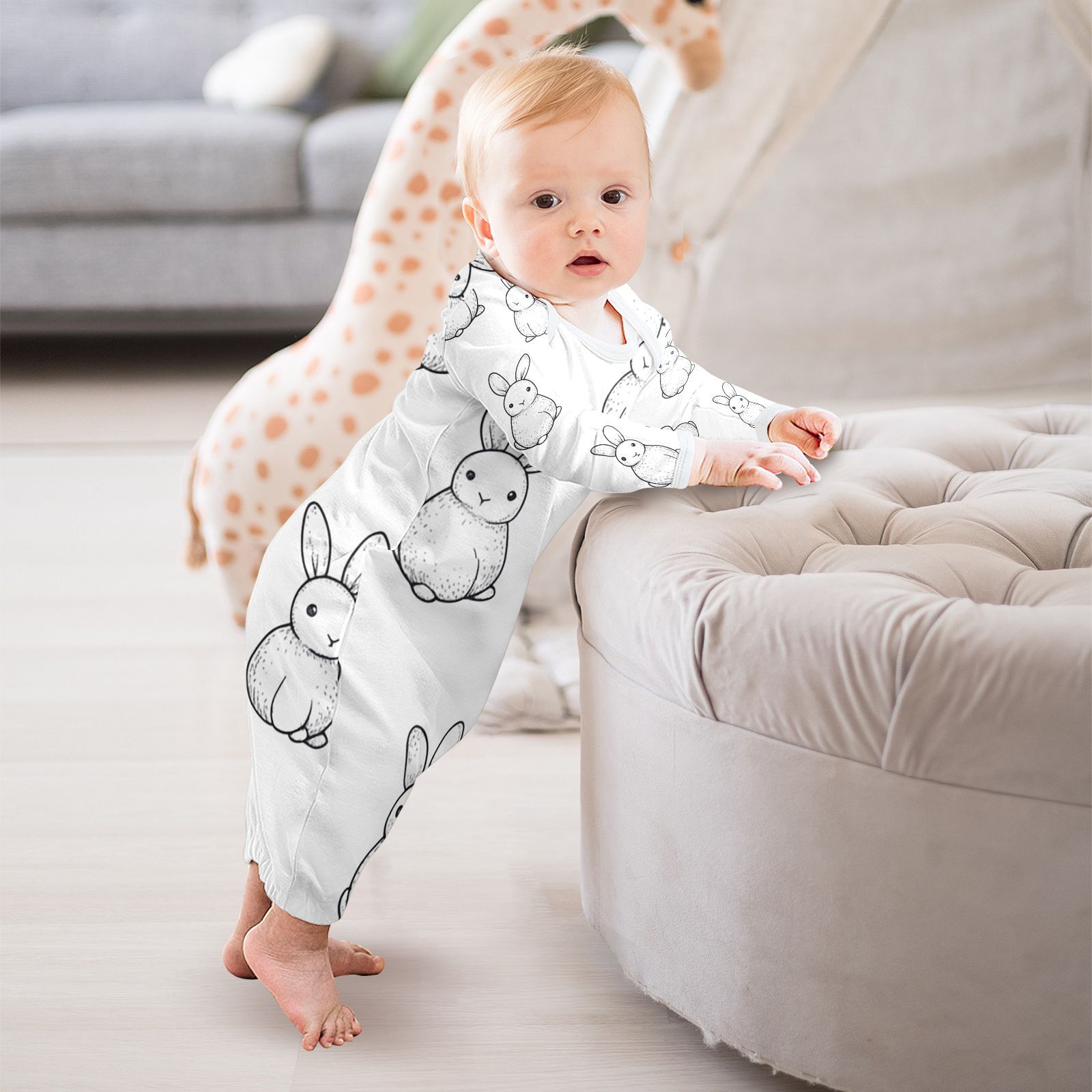 Bunny Rabbits Painting Newborn Baby Sleeper Gowns Baby Nightdress ...