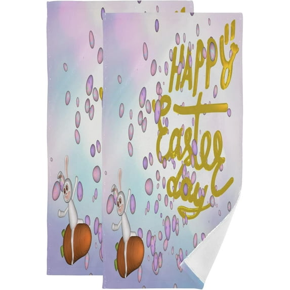 Bunny Racing Carrot Hand Towels 2 PCS, Happy Easter Rabbit Kitchen Towel Ultra Soft and Highly Absorbent,Decorative Fingertip Face Towel for Bathroom Hotel, 28.3"x14.4"