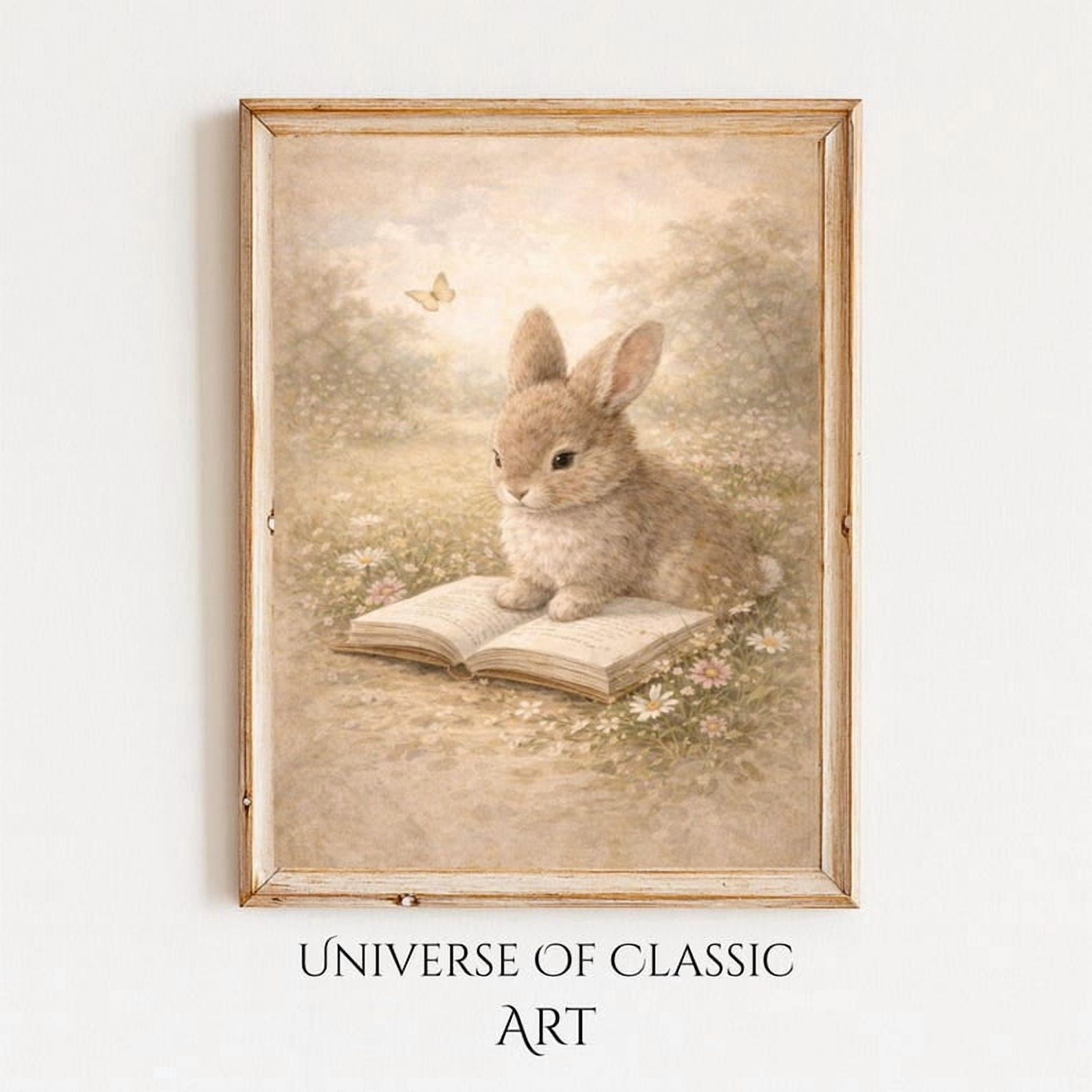 Bunny Reading Book In Wildflower Meadow Wall Art Poster Print 16x24 ...
