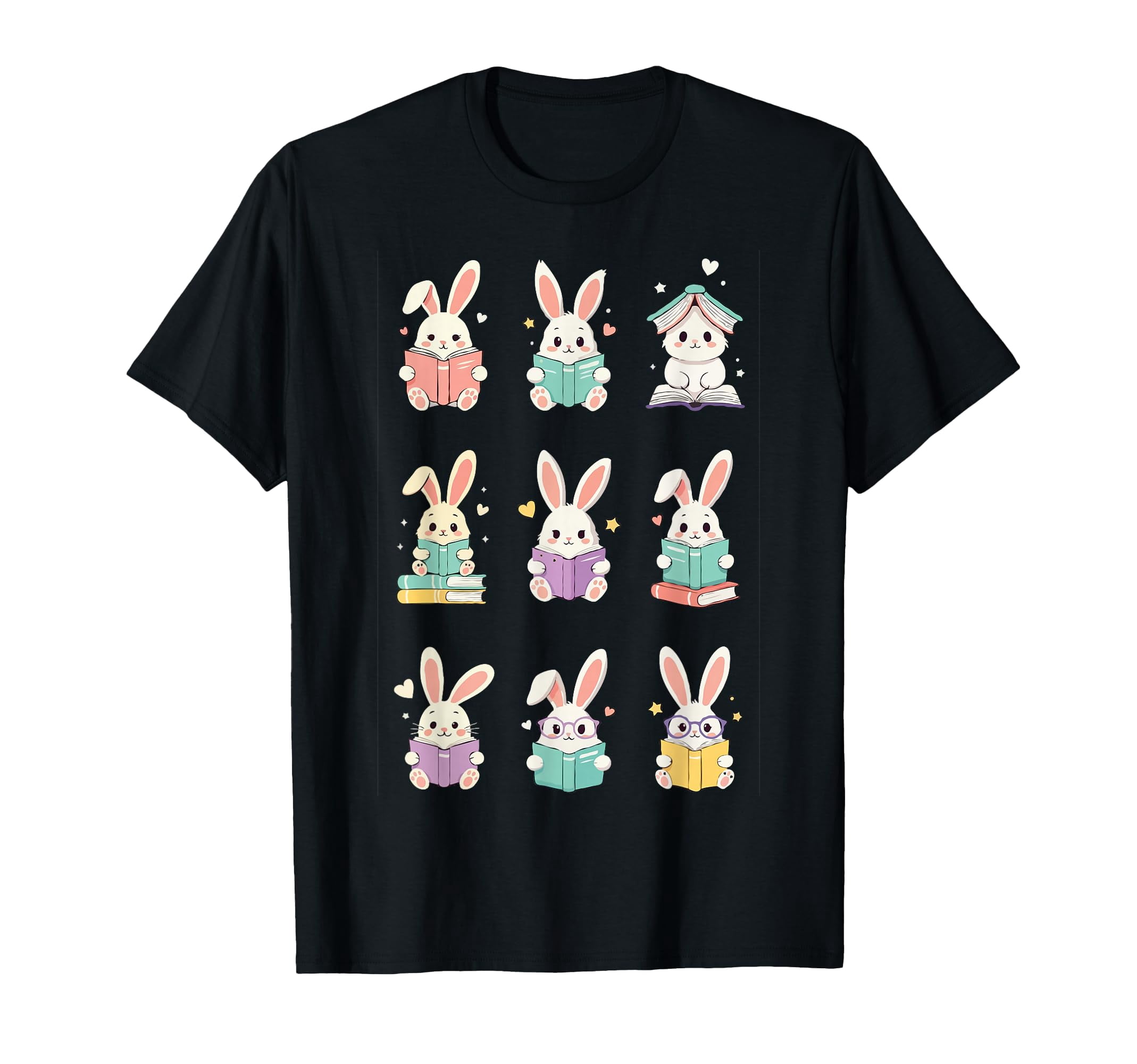 Bunny Reading Books Easter Day Cute Rabbit Librarian Teacher T-Shirt ...