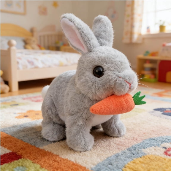 Bunny Realistic Bunny Toy, Easter Bunny Toy, Rabbit Interactive Hopping Realistic Bunny Jumping, Twitching and Shaking Ears (1PC, Gray)