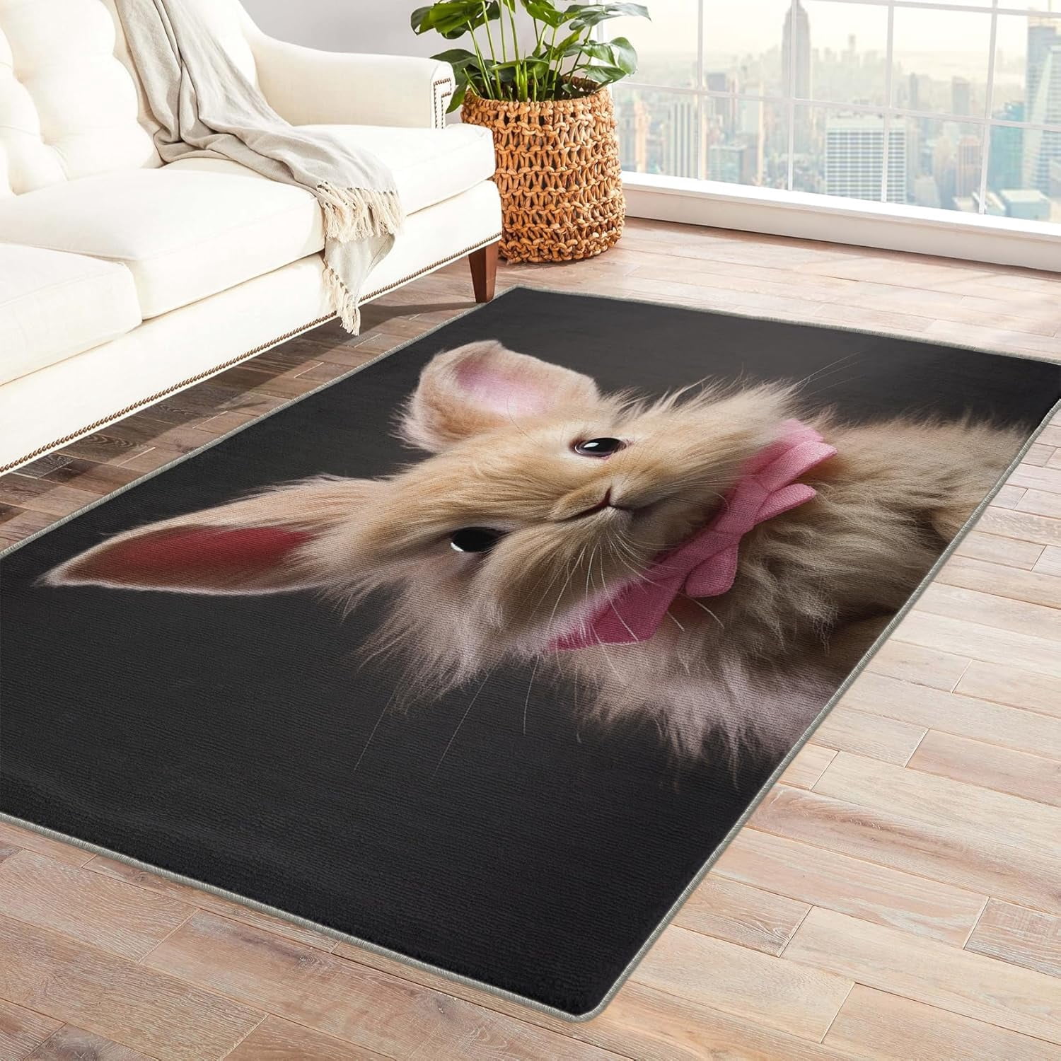 Bunny Rectangle Area Rug – Non-Slip, Machine Washable, Indoor/Outdoor ...