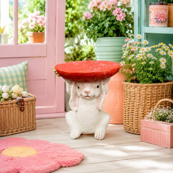 Bunny Resin Side Table, 13.39" H Rabbit Plant Stand for Garden Patio