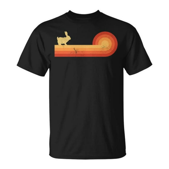 Bunny Retro Vintage Style 60s 70s Rabbit Graphic Tee Unisex Adult Cotton Casual Comfortable Lightweight Shirt for Everyday Wear, Size 2XL, Color Black