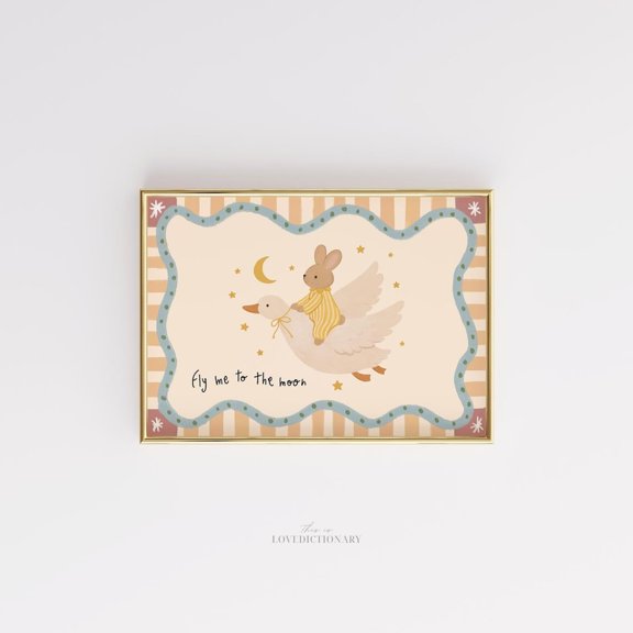 Bunny Riding Goose Nursery Fly Me Moon Wall Art