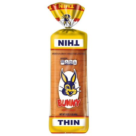 Bunny Bread Thin Sliced, Enriched Sliced White Bread, 16 oz Loaf
