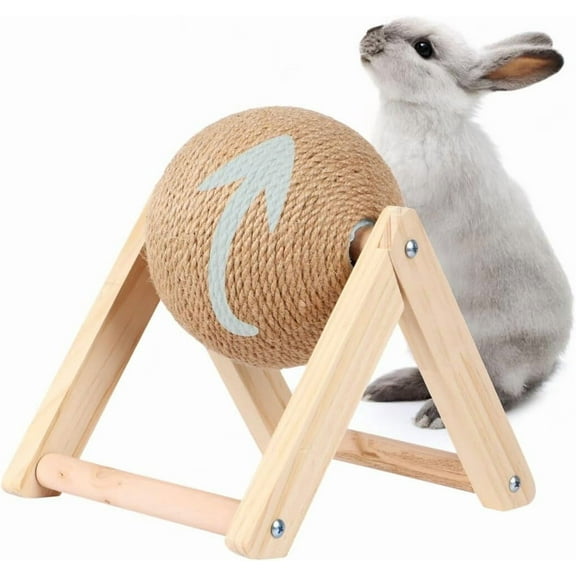 Bunny Scratch Ball - Toxic-Free Natural Sisal Scratching Ball with Enhanced Stable Wood Base | Pet Scratcher Toy for Rabbits, Cats, Chinchillas, 7''x7''x6.2'' Sisal Pet Toys, Pet Scratching Boards