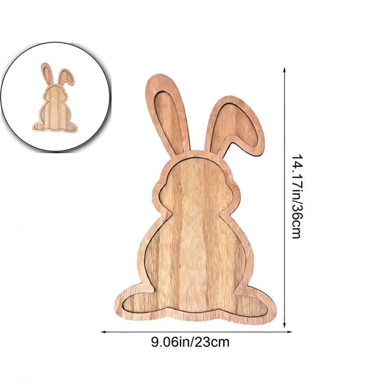Bunny Serving Wood Tray, Nesting Rabbit-Shaped Wooden Charcuterie Serving Platter for Easter or Spring Rustic Decorative
