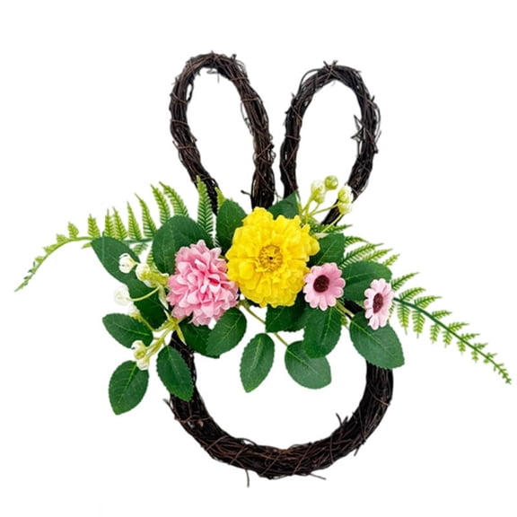 Bunny Shape Easter Wreath - Small Easter Bunny Wreath for Front Door Decor, Spring Wreath with Peony Flowers & Twigs for Home, Porch, Wall, and Window Decoration