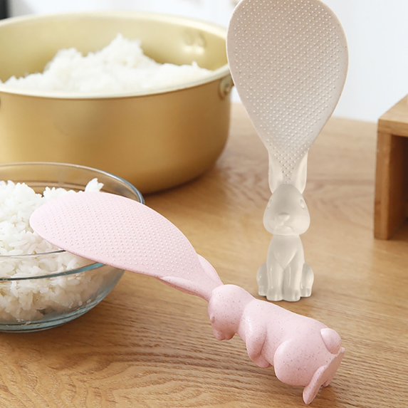 Bunny Shaped Non-Stick Rice Paddle,Standing Rice Spoon with Ergonomic Handle,Cute Heat-Resistant Kitchen Utensil for Rice Cooker,Home Cooking