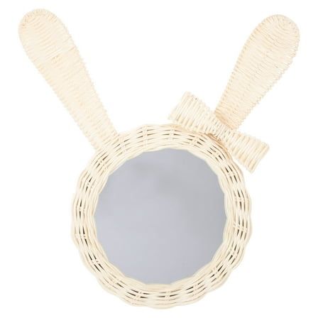 Bunny-Shaped Rattan Mirror for Home Decor & Makeup