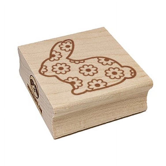 Bunny Side Profile Pattern Flowers Easter Square Rubber Stamp Stamping Scrapbooking Crafting - Large 2.75in