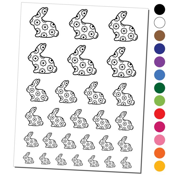 Bunny Side Profile Pattern Flowers Easter Water Resistant Temporary Tattoo Set Fake Body Art Collection - Purple