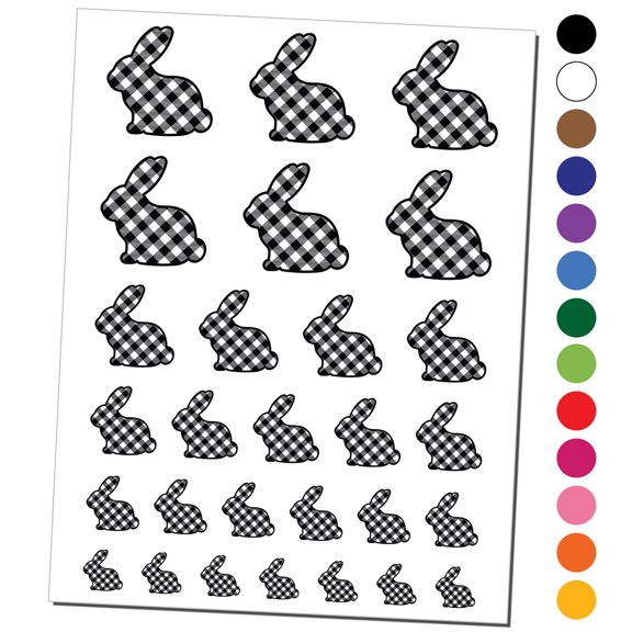 Bunny Side Profile Pattern Plaid Easter Water Resistant Temporary Tattoo Set Fake Body Art Collection - Yellow