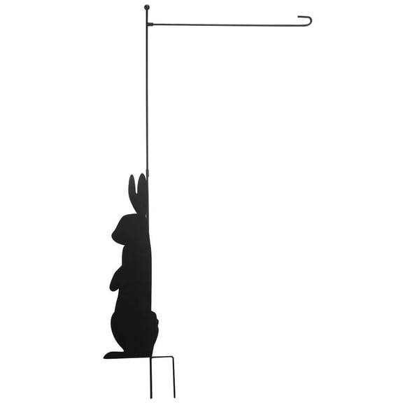 Bunny Silhouette Metal Garden Flag Pole Holder, Durable Waterproof Metal, Black Finish, Decorative Outdoor Décor, by Fox River Creations