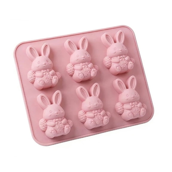 Bunny Silicone Molds, Ngxiha 6 Cavity Cute Easter Molds for Baking Chocolates, Candy, Muffins, Brownies, and Mini Cakes, Perfect Rabbit Cake Mold for Easter Baking Supplies