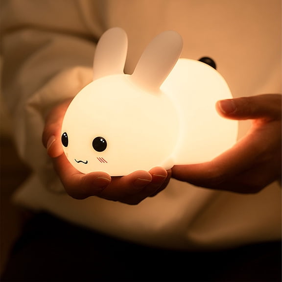 Bunny Silicone Night Light | Tap Control Bedside Lamp Soft Warm White Glow | Eye-Caring Gentle Sleep Lighting | Squeezable Flexible Silicone | Bedroom, Nursery, Cozy Nighttime Ambience, 14.7x9.8x9cm