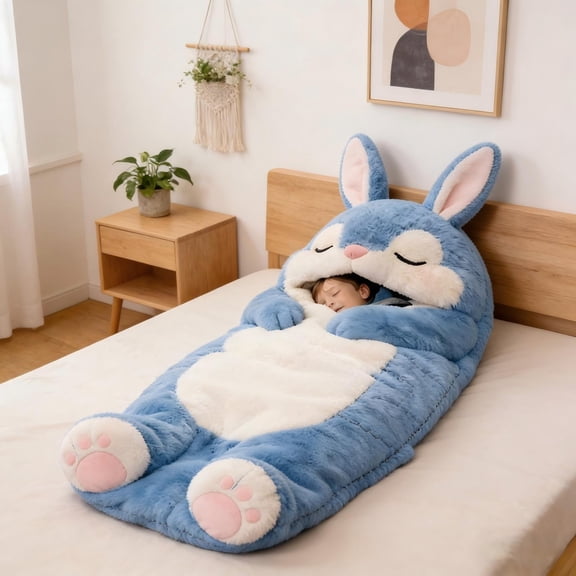 Bunny Sleeping Bag – 69" Ultra-Soft Plush Rabbit Sleep Sack, Cozy Wearable Animal Blanket for Lounging, Camping, and Gifts, One Size Fits Most, 69" x 31.5" (Blue)