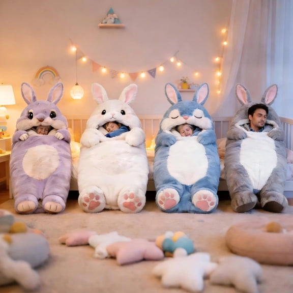 Bunny Sleeping Bag – 69" Ultra-Soft Plush Rabbit Sleep Sack, Cozy Wearable Animal Blanket for Lounging, Camping, and Gifts, One Size Fits Most, 69" x 31.5" (Gray)