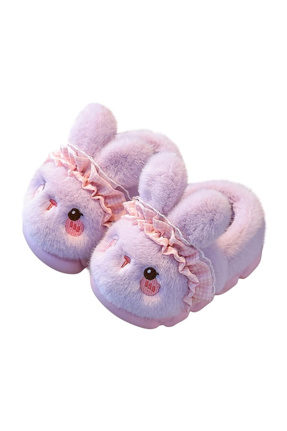Bunny Slippers Fleece Lined Slippers Winter Slippers with Non-Slip Sole for Indoor and Outdoor Wear Cozy House Shoes with Ear Design for Youth and Junior