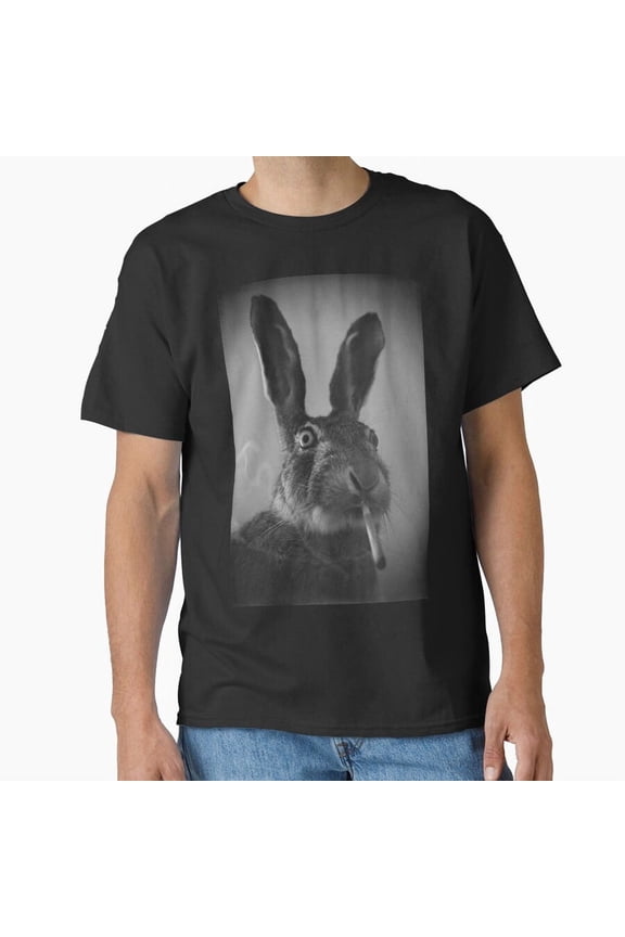 Bunny Smokes Funny Rabbit with Cigarette Graphic H24156 T-Shirt, for Men and Women, Up to Size 5XL