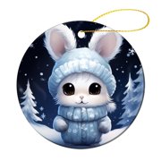 Bunny Snowflake Ceramics Ornaments Animals Rabbit Double Sided Porcelain 3 Inch Funny Commemorative Ornaments & Gift Gifts Keepsake for Family