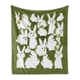 thumbnail image 1 of Bunny Soft Flannel Fleece Blanket, Funny Cartoon White Rabbits on Green Backdrop Easter Animal Illustration, Cozy Plush for Indoor and Outdoor Use, 50" x 70", Olive Green and White, by Ambesonne, 1 of 6