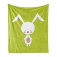 thumbnail image 1 of Bunny Soft Flannel Fleece Throw Blanket, Cartoon Character on a Green Background Clipart Nursery Composition, Cozy Plush for Indoor and Outdoor Use, 60" x 80", Apple Green White, by Ambesonne, 1 of 6