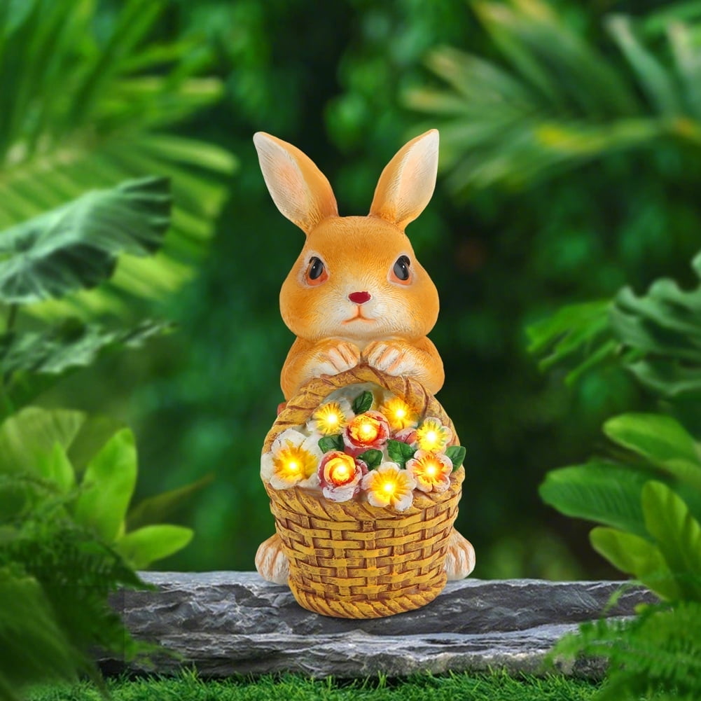 Bunny Solar Garden Statues, Yard Decoration Rabbit Outdoor Sculputres and Statue Garden Decor for Outside Easter Decorations for Patio Front Porch Lawn Decor Gifts for Moms Grandmother