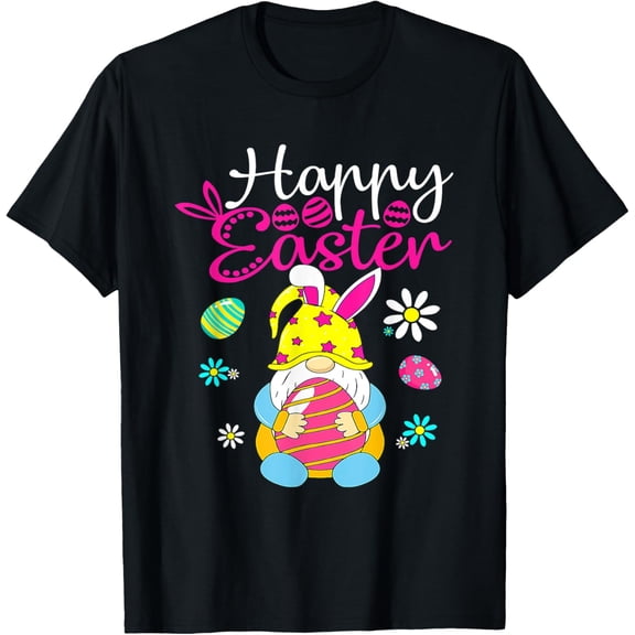 Bunny Spring Gnome Easter Egg Hunting T-Shirt men and women can wear, black, white, gifts