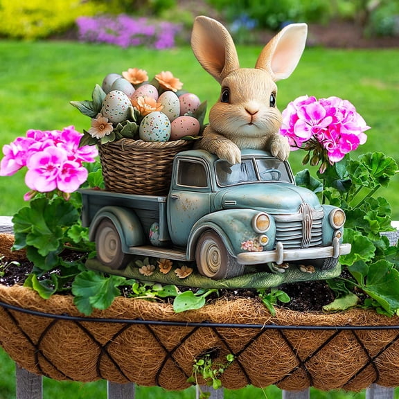 Bunny Stakes Ground Yard Accessories Easter Gift, Flower Pot Stakes Outdoor Garden Decor, Cemetery Decorations Backyard Statues, 2D Flat Ornament(1PC)