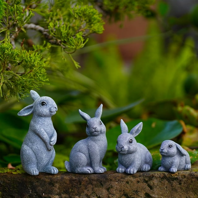 Bunny Statues for Fairy AIF4 Garden Easter Decor Outdoor Set of 4