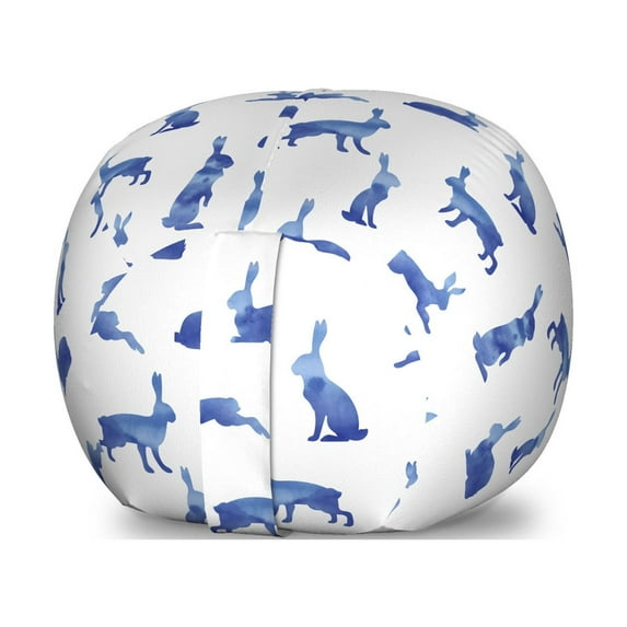 Bunny Storage Toy Bag Chair, Rabbits Jumping Sitting Standing Pattern in Watercolor Effect, Stuffed Animal Organizer Washable Bag, Large Size, Cobalt Blue Sky Blue, by Ambesonne